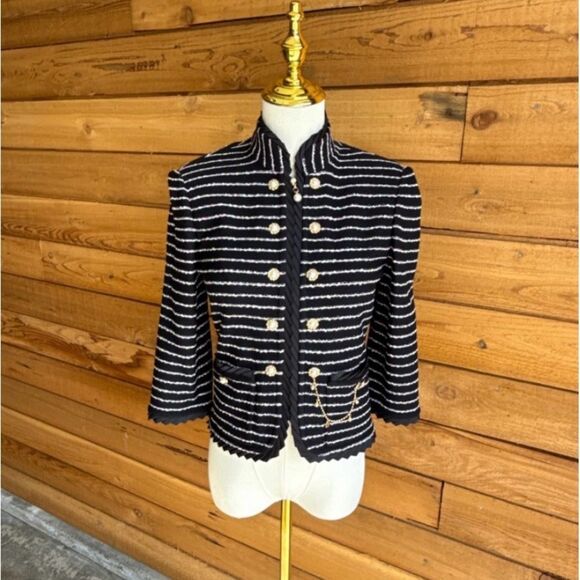 St. John Collection Black and White Jacket, Soft Pastels and Gold Detail - Picture 1 of 11